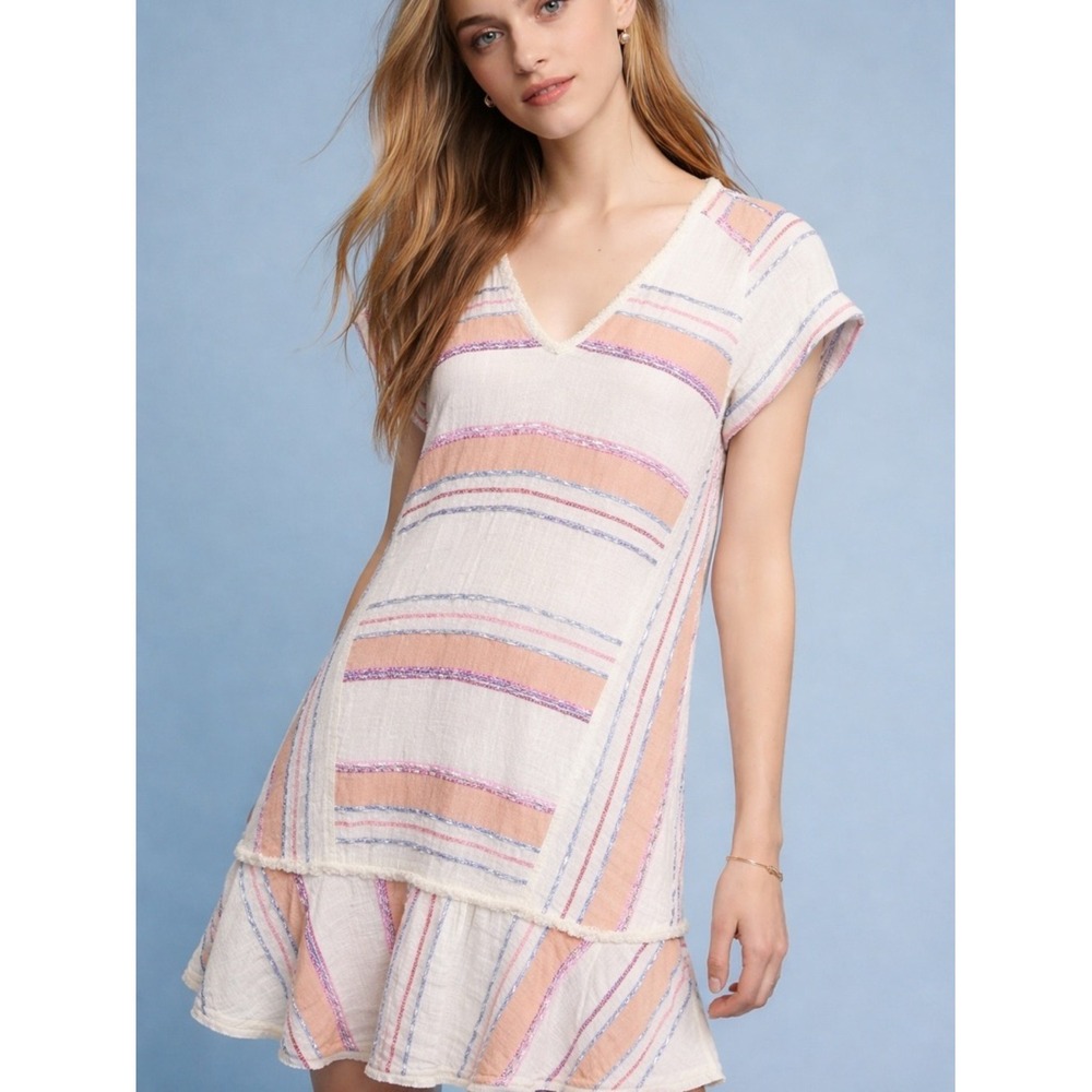 Anthro Holding Horses Elira Dress XS Striped Boho Flutter Sleeve Mini